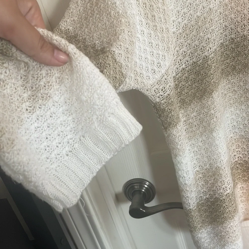 212 Striped Cream and Tan Open Knit Sweater - Picture 4 of 11